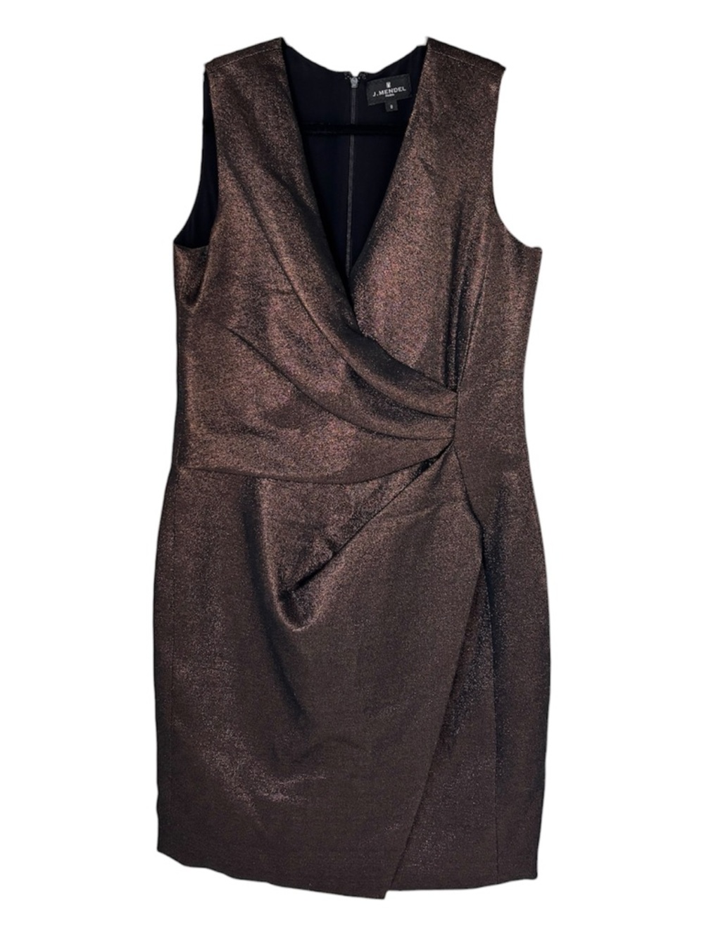 J. Mendel Metallic Brown Sleeveless Draped Cocktail Dress, Size 8
